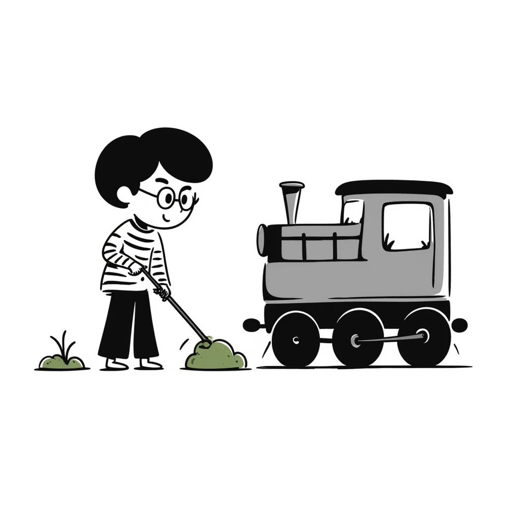 Harry Potter mowing the lawn on the Hogwarts Express train emoji
