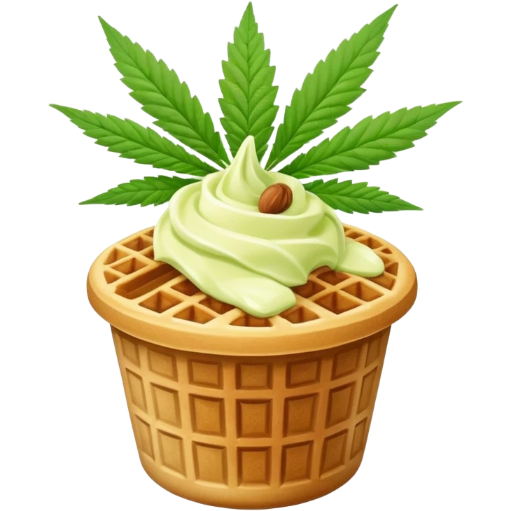 gelato in a waffle cup with cannabis leaf emoji