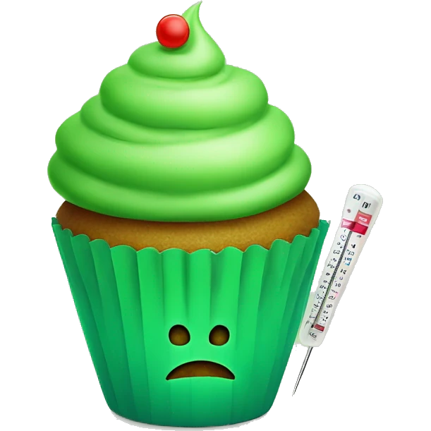 Sad green cupcake with a thermometer in its mouth  emoji