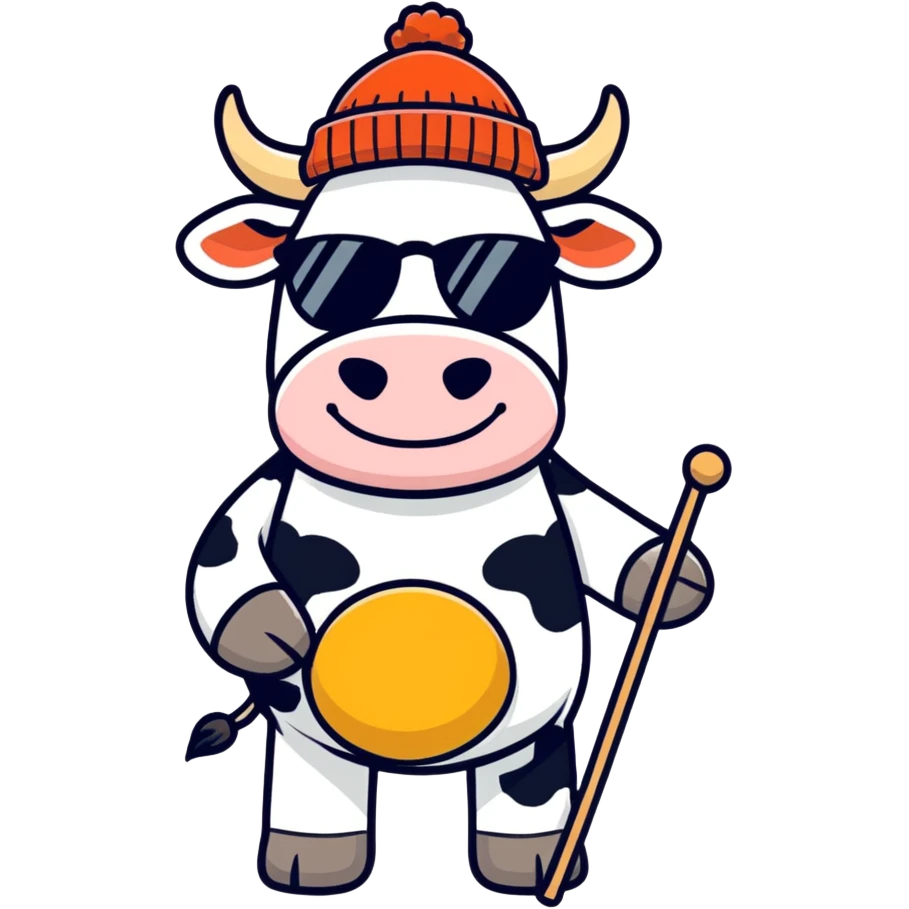 Cow with hat sunglasses and knitter emoji