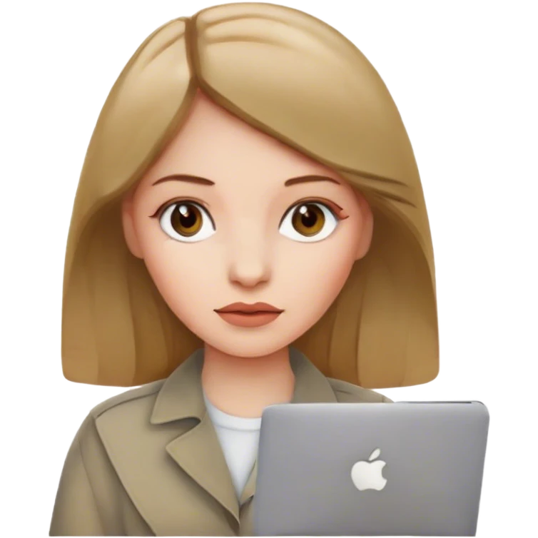Pale skin girl with dark blonde hair with Mac  emoji