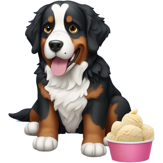Bernese Mountain Dog eating ice cream emoji