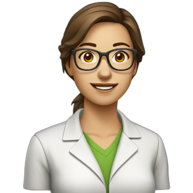 chemist female brown hair light skim with glasses emoji
