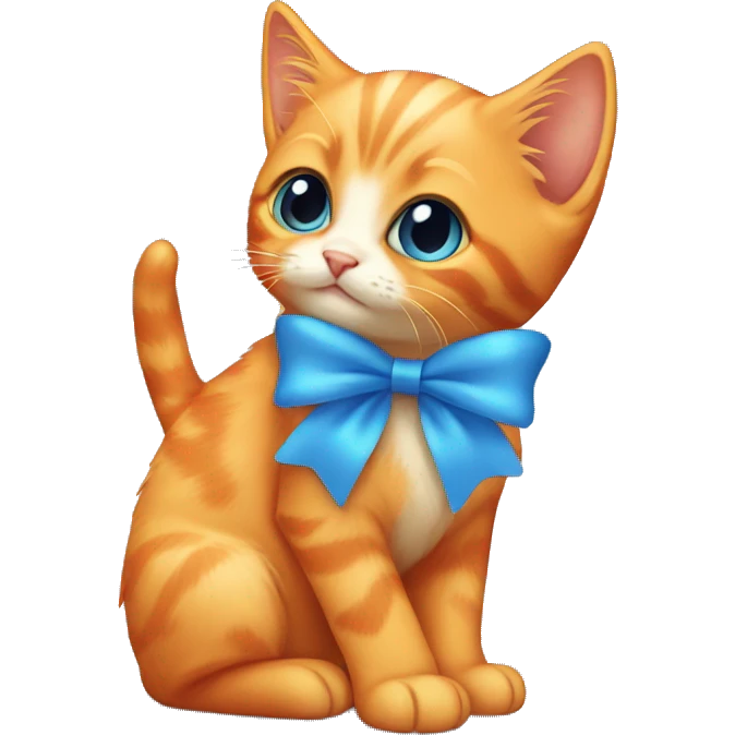 Orange kitten with blue bow emoji