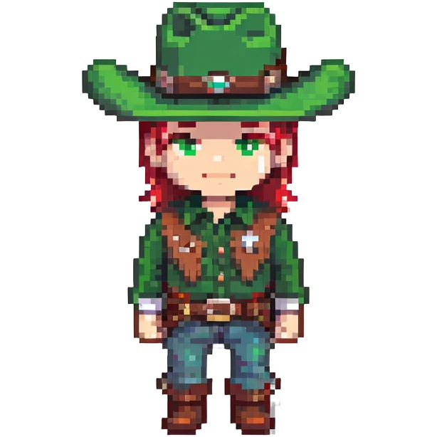 Cowboy with a green hat without a star, western clothes emoji