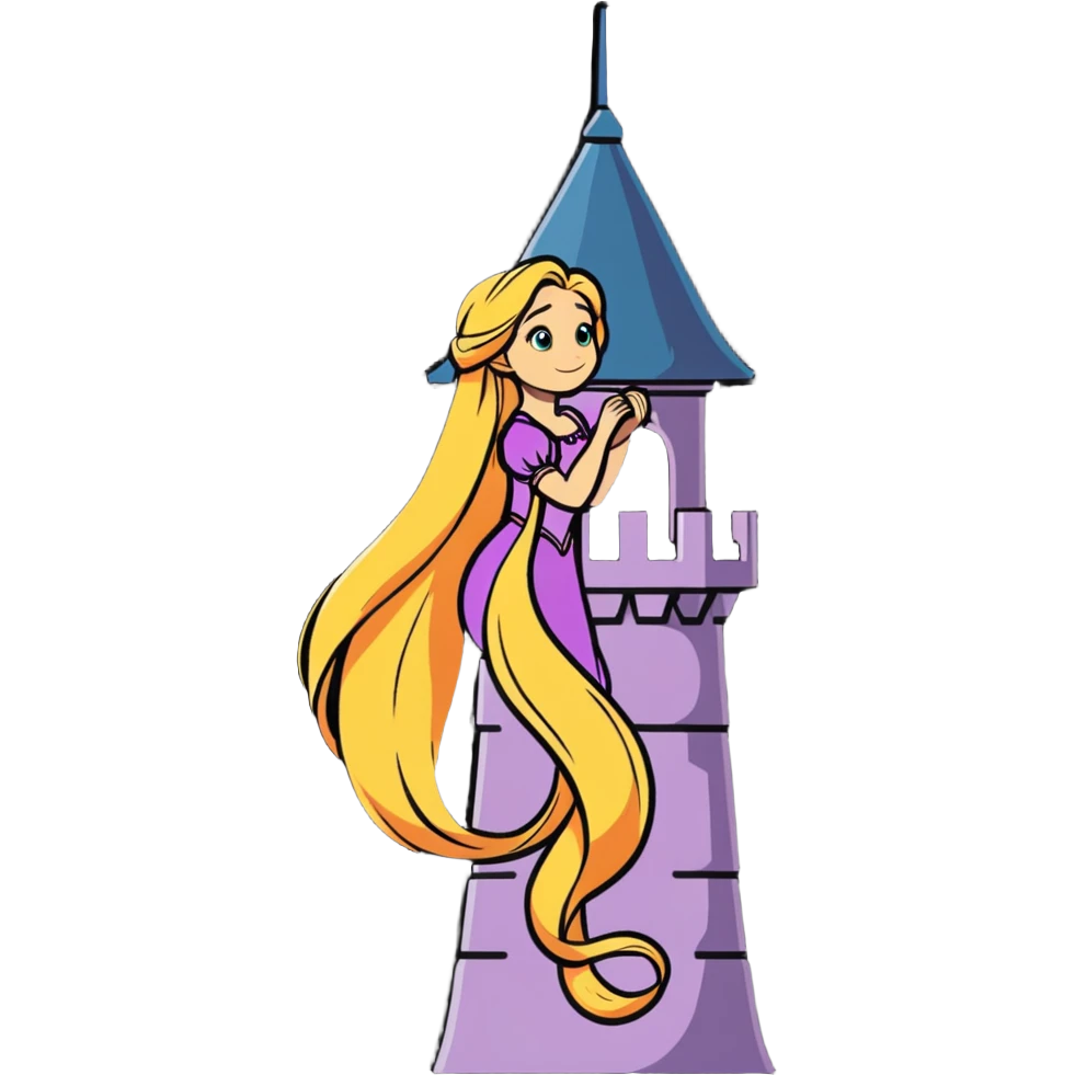 Rapunzel letting down her hair from a tower emoji