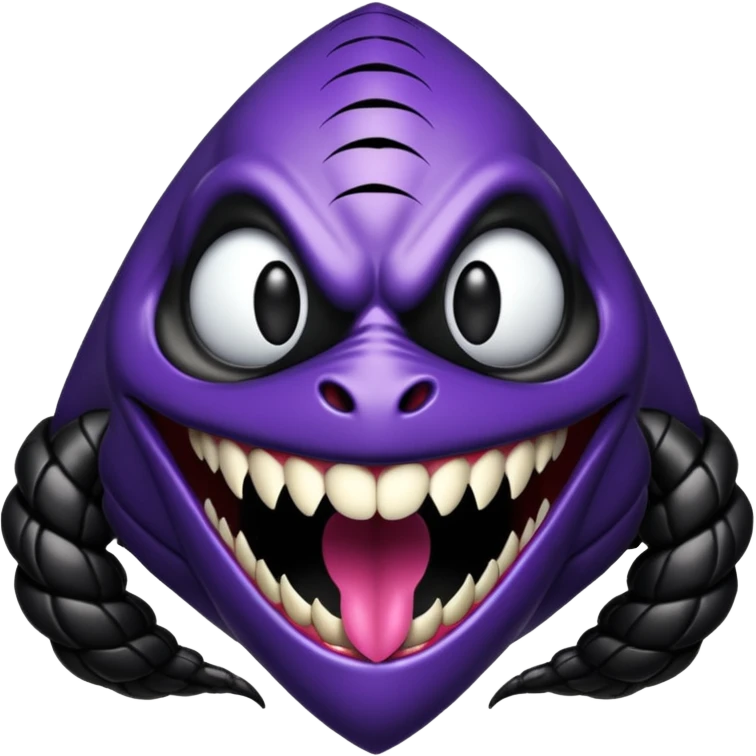 pyramide noir avec sourire de venom et des taches violettes en arriere plan emoji