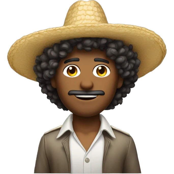curly hair man with sombrero point up emoji