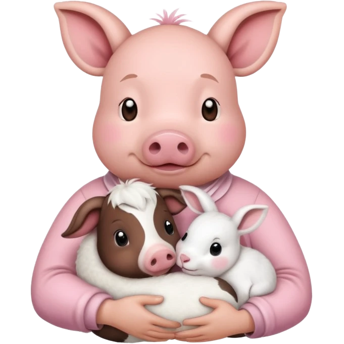 Home of rat, pig as parent hugging  cow, rabbit baby emoji