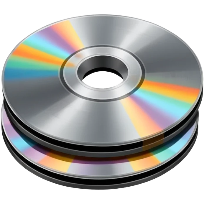 Minimalist emoji-style sticker of a small stack of DVD discs, one cracked, one with burn marks. Top-down view, grayscale and muted tones, flat design, no text. emoji