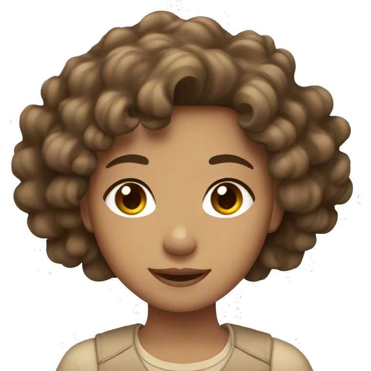 Girl with little curly brown hair in beige clothes emoji