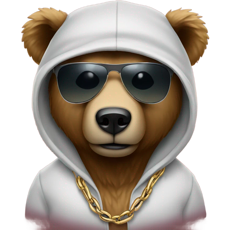 Bear with shades wearing a hoodie and chain emoji