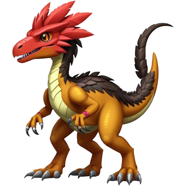 Dark Furry feather-mane Cool Edgy shiny Digimon-Fakemon-Guilmon-Velociraptor-Dinosaur-Drake full body   emoji