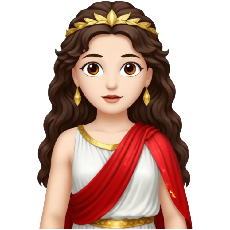 Libertas, Goddess of Freedom from Roman Deities with long dark brown wavy hair, white and red sequin toga emoji