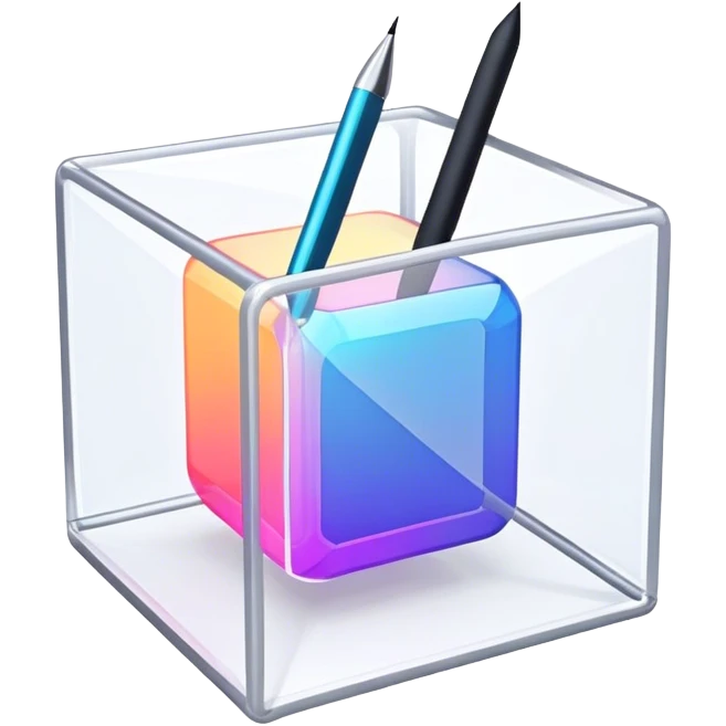 Create an emoji for 3D visualization and modeling. Show a 3D wireframe model or shape (e.g., a cube or sphere) with a design tool like a stylus or 3D rendering software interface. Use modern, professional colors. Do not include any emojis or smiley faces. Make the background transparent. emoji