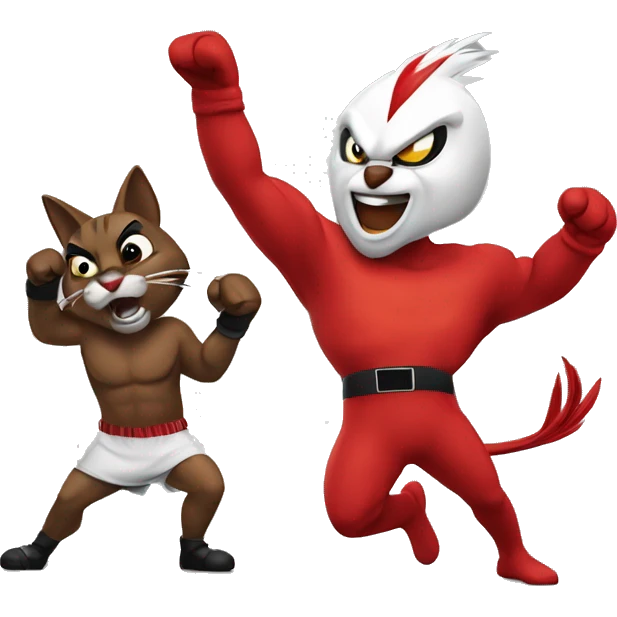 Cartoon Cardinal winning a fight with cartoon wildcat emoji