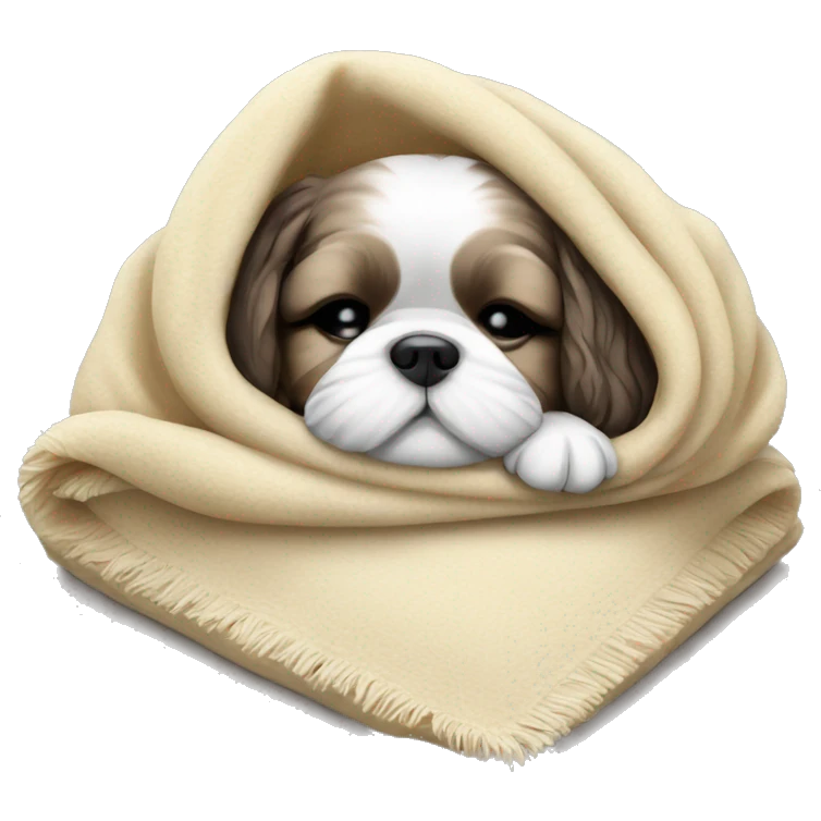 Realistic Shi - tzu puppy sleeping with a blanket emoji