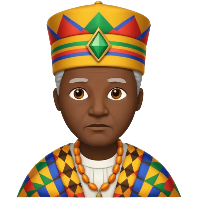 Create an emoji of an Old serious African king wearing kente cloth, white shirt and kufi hat emoji