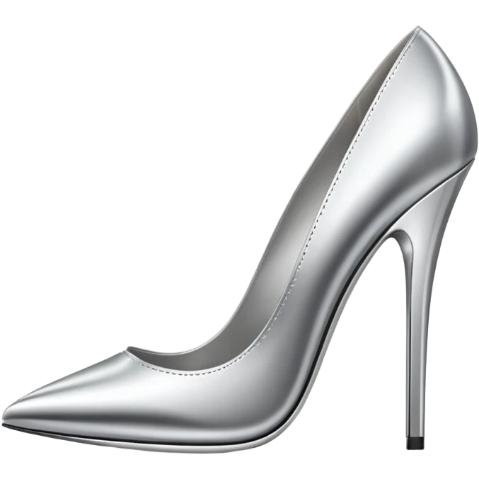 A pair of high heel shoes emoji made of polished silver chrome, elegant sharp silhouette, smooth metallic surface, glossy reflections, luxury sexy vibe, minimalistic iOS emoji style, centered, clean white background emoji