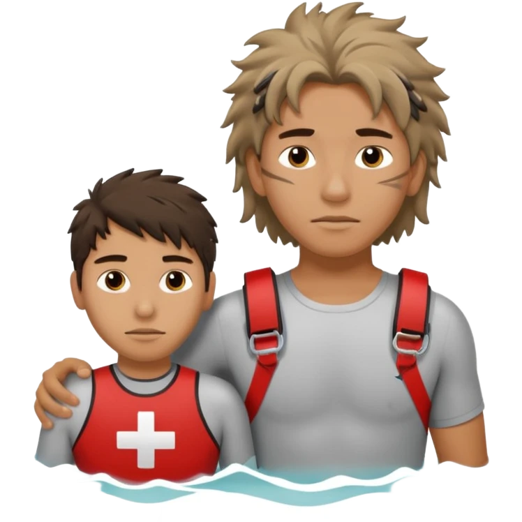 Lifeguard Native American Teenager with messy hair rescuing someone emoji