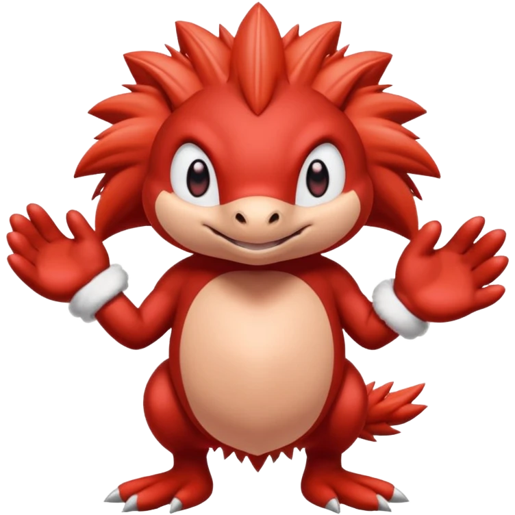 Sonic the hedgehogs friend knuckles a red animal with peach arms and white mittens that have no fingers , he’s a echidna with red eyes emoji