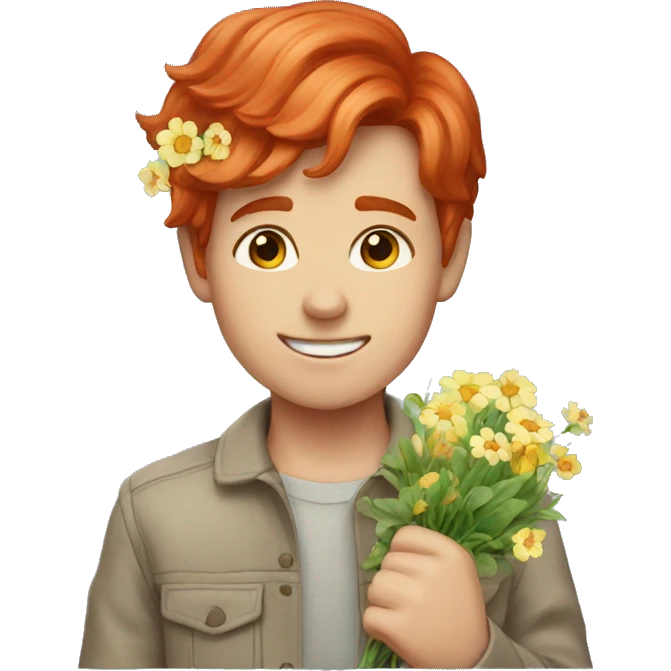 a red hair boy with flowers emoji