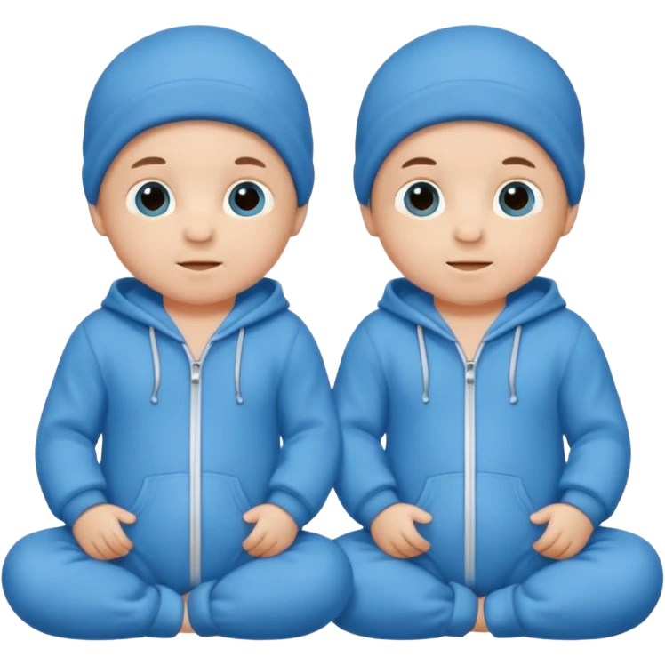 Twin baby boys with blue onesies on emoji