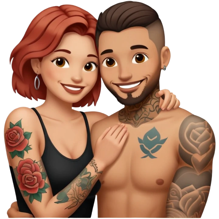 Loving intimate moment between lovers, photo Realistic Couple with tattoos  emoji