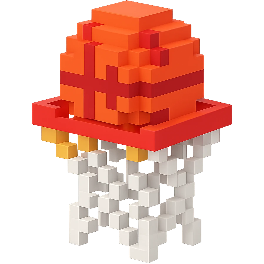 Voxel-style basketball in a net, variation 6 emoji