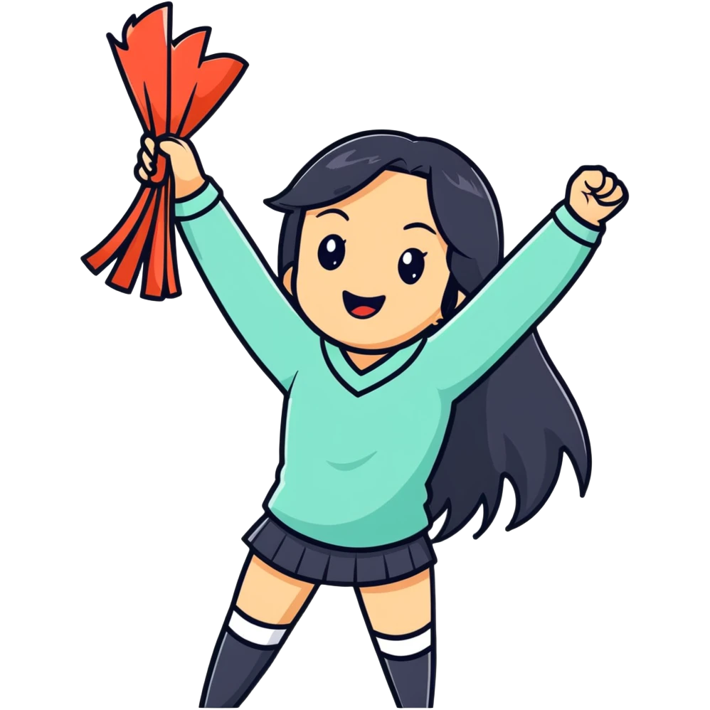 Asian woman with long black straight hair cheering for Doosan Bears baseball team emoji