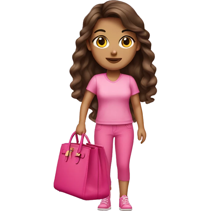 brunette girl wearing pink with a birkin emoji