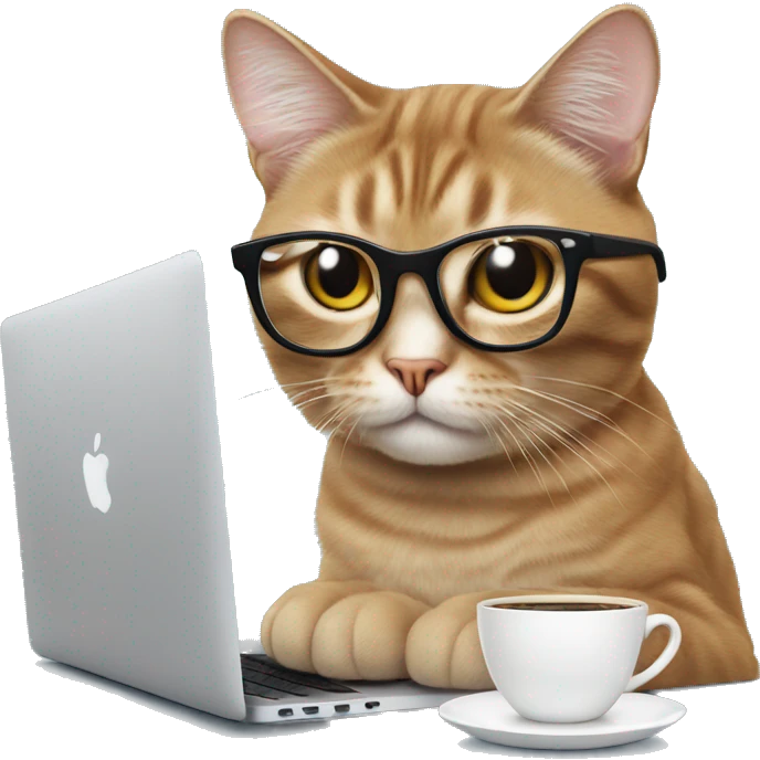 Cat with MacBook, glasses and coffee emoji