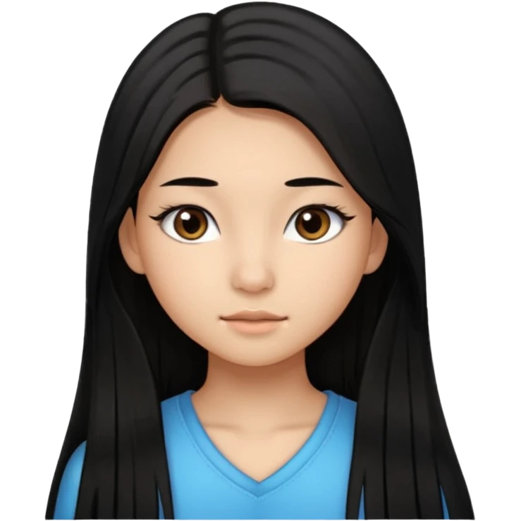 a tan chinese-american 15 year old girl with middle part long straight black hair down to her chest dark brown eyes. .eyelashes  emoji