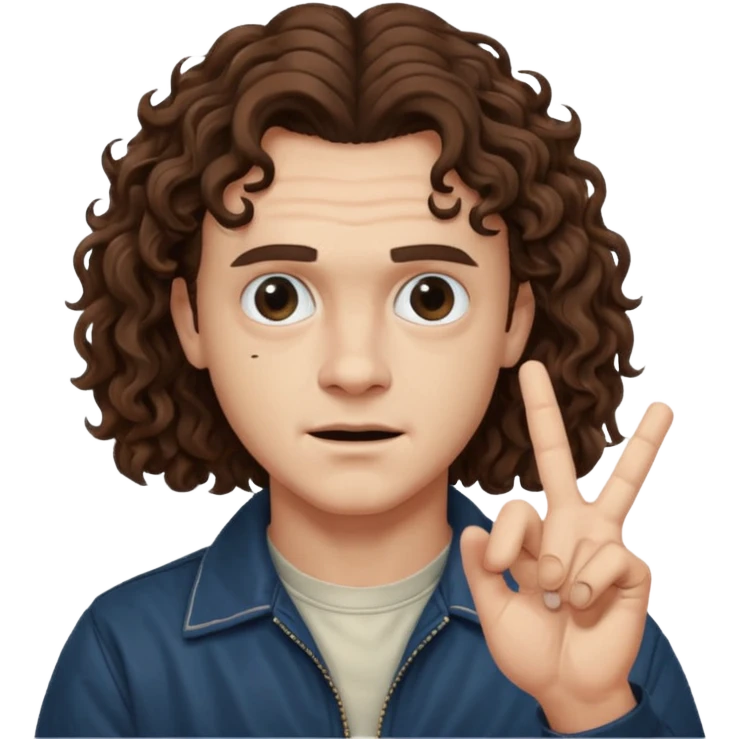 Eddie the freak from stranger things with his iconic hand sign like this 🤟 behind his head emoji