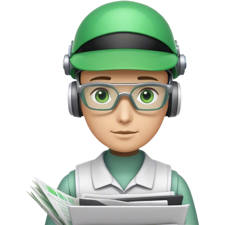 human like robot bookkeeper wearing  accountant Green eyeshade visor  and holding spreadsheets emoji