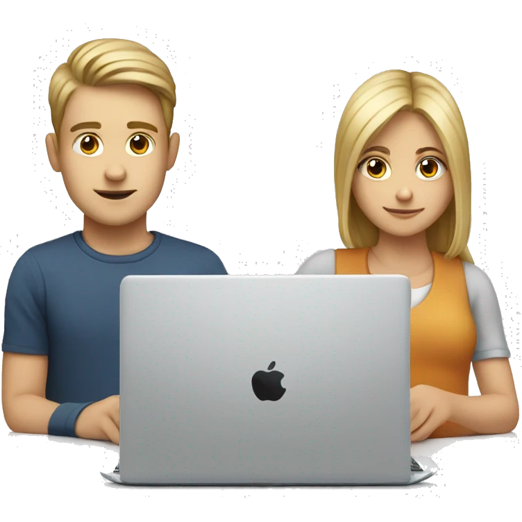 white boy and girl behind laptop emoji