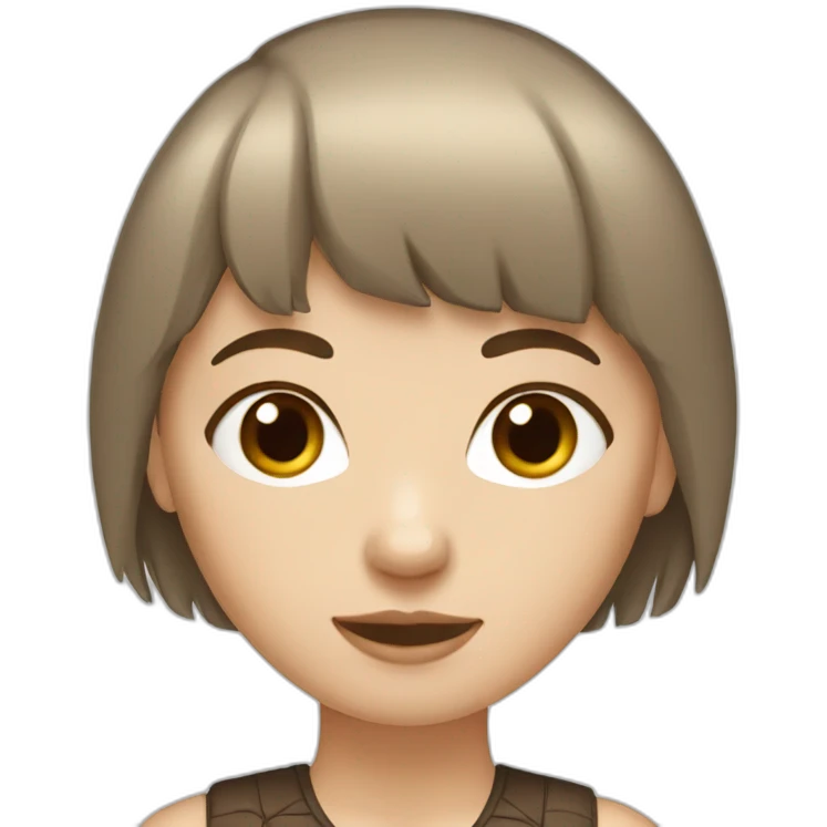 White girl with short brown hair and fringe  emoji