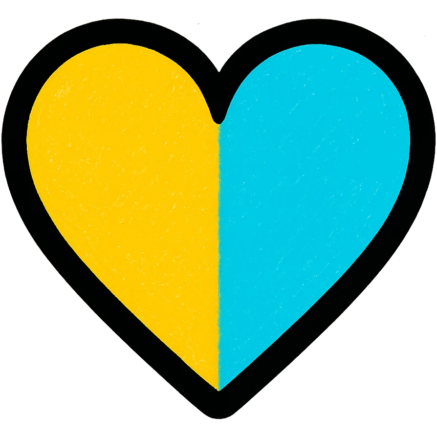 modern style heart combining yellow and blue colors, transparent background emoji