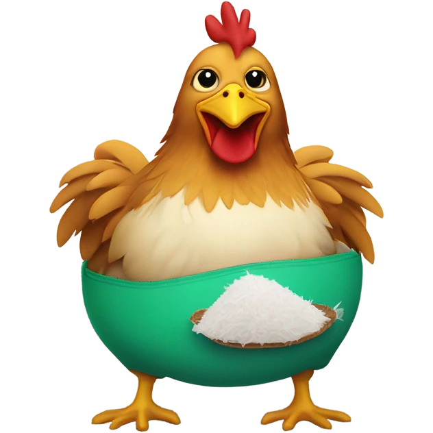 Chicken laying like a human with a coconut bra wearing crocs smoking emoji