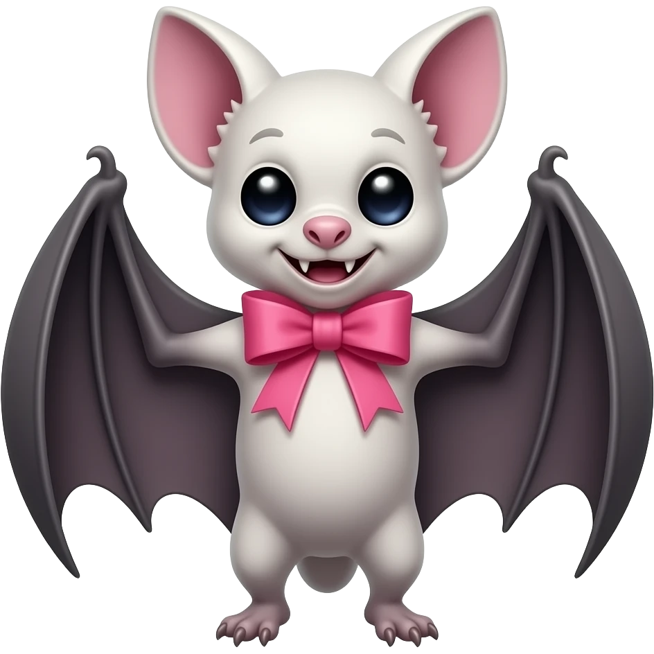 albino vampire bat cute in pink ribbon emoji