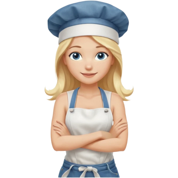 Sexy Full body  pretty
Long Blonde hair blue eyed female chef wearing white tank top, denim shorts and chef hat arms folded emoji