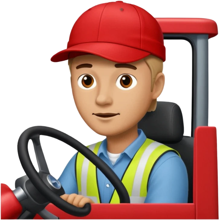 Мужчина в красном шапке на красном фуре вольво водитель тягача emoji