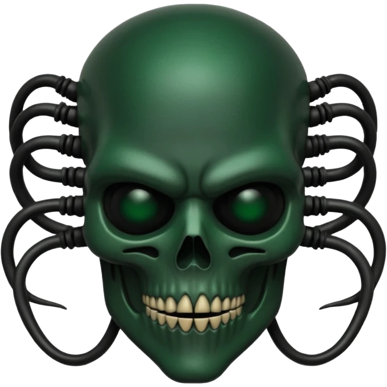 HR giger, wires, dark green, black flesh undead, head. dark black bones and skin emoji