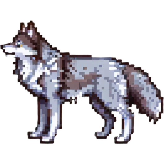 wolf in minecraft style, pixel art, standing, tail wagging emoji
