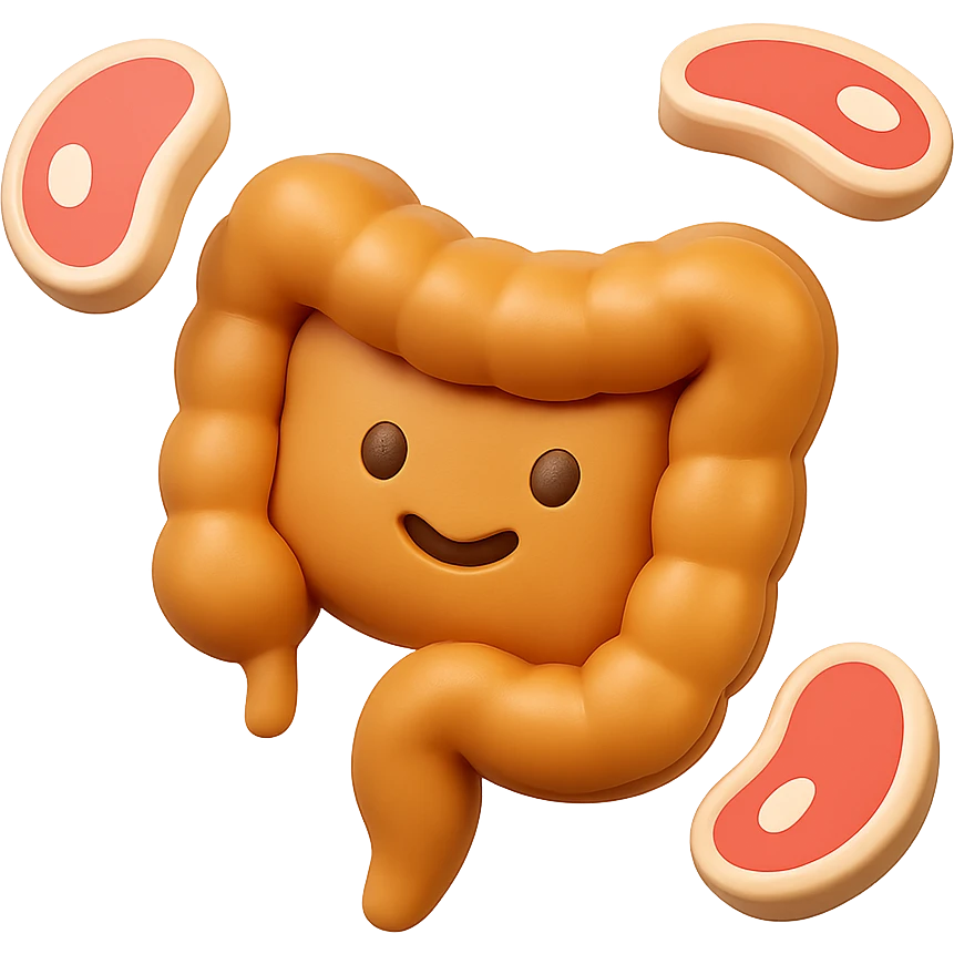 emoji stile iphone in 3d di un intestino con fette di carne che gli fluttuano intorno emoji