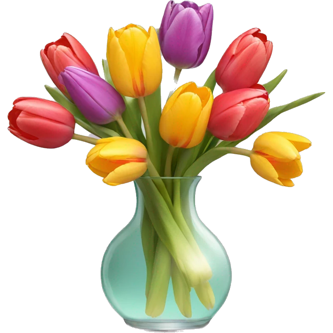 Colorful tulips in a glass vase  emoji