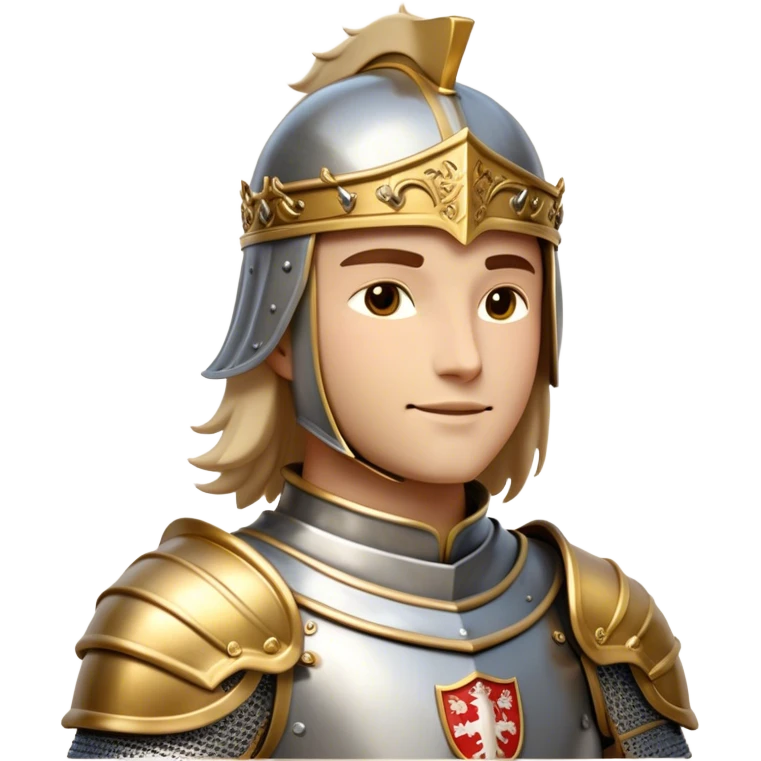 Clash of Clans aesthetic: Beautiful and Majestic Knight Portrait Emoji, Rendered in serene valor with a gentle, confident smile and regal bearing, showcasing a refined, elegantly armored form with polished heraldic accents and softly closed eyes in natural skin tone, Simplified yet exquisitely endearing features, highly detailed, glowing with a soft, majestic light, high shine, calm and heroic, stylized with an air of timeless chivalric grace, soft glowing outline, capturing the essence of a majestic knight whose noble spirit inspires epic quests! emoji