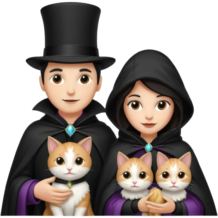 magician couple and their pet cat emoji
