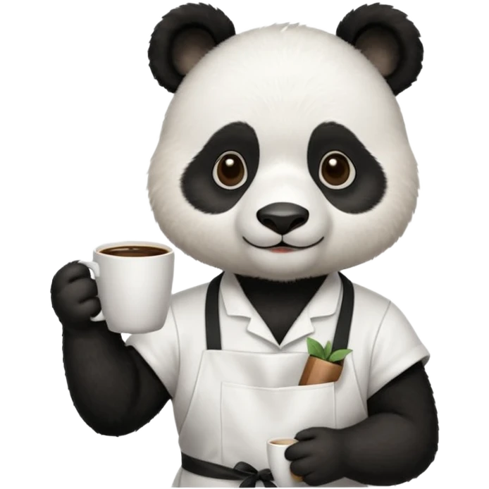 barista panda, wearing apron, holding coffee emoji