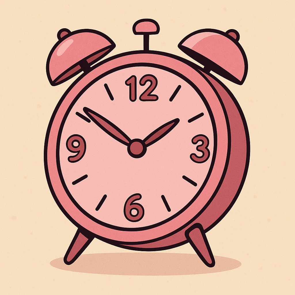 aesthetic pink clock with bold lines and simple shapes in flat toon style emoji